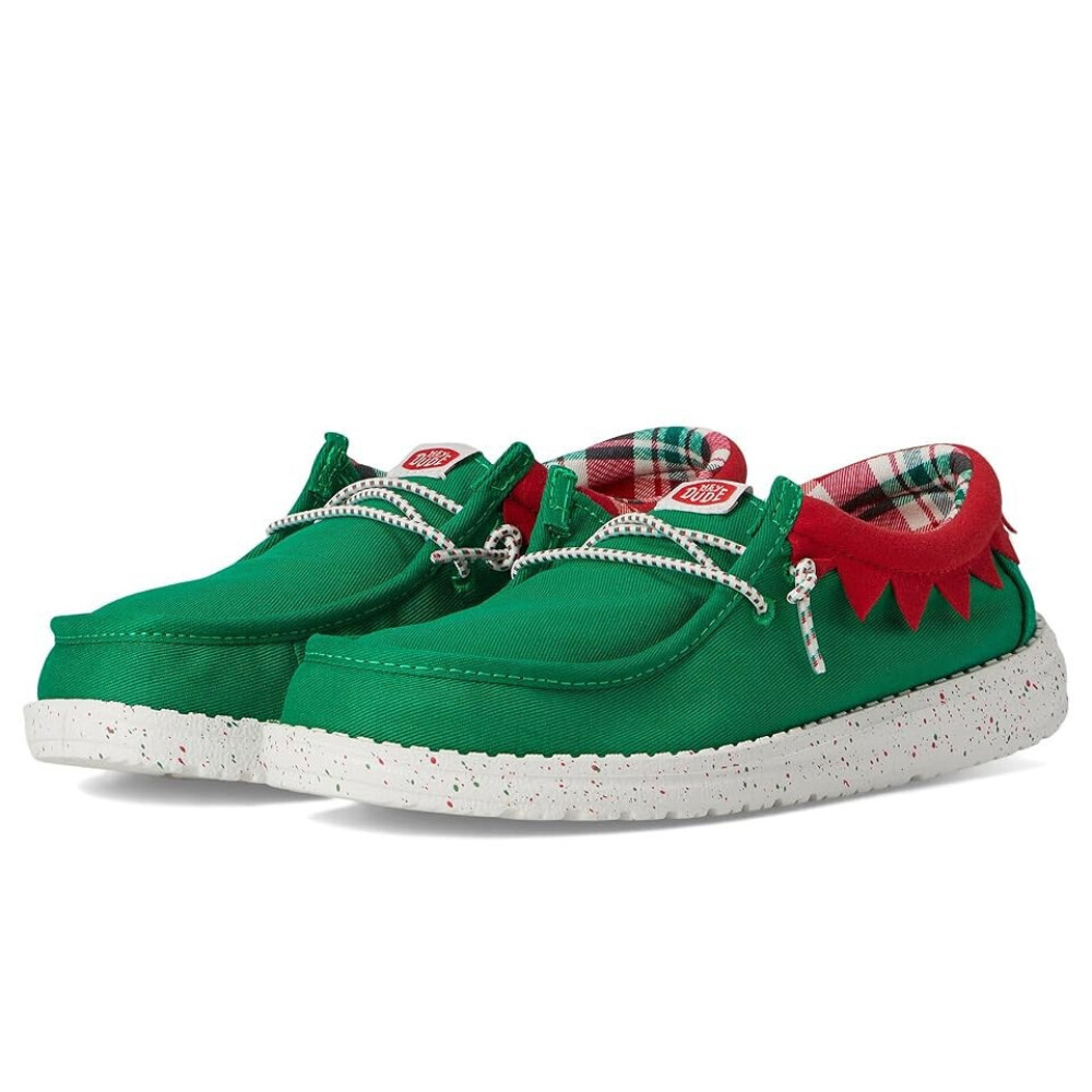 Hey Dude Wally Holiday Elf 42146-3XX Kids Green Red Moc Toe Casual Shoes UWU1088